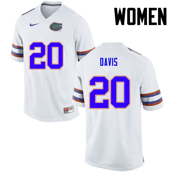 Women's NCAA Florida Gators Malik Davis #20 Stitched Authentic Nike White College Football Jersey TXC7265MD